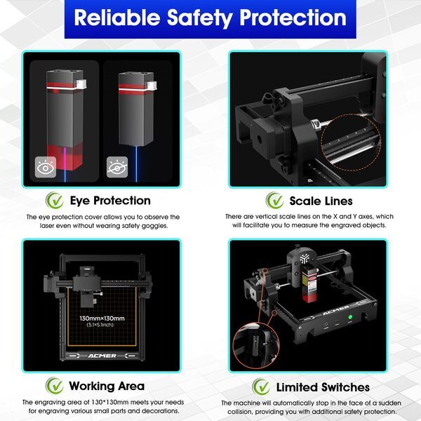 ACMER S1 Portable Laser Engraver 10K/min CNC Cutter -Wood, Acrylic, Leather