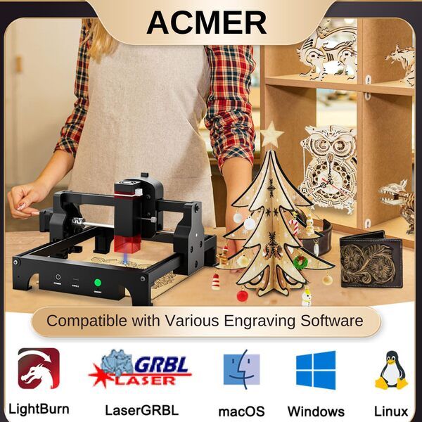 ACMER S1 Portable Laser Engraver 10K/min CNC Cutter -Wood, Acrylic, Leather