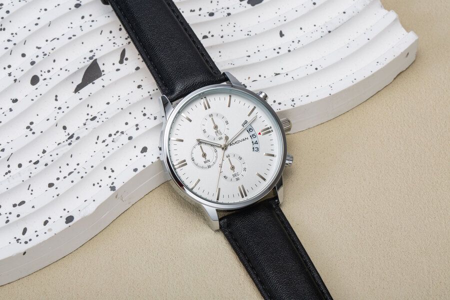 Amovan - Men's Multifunction Sport Quartz Watch - Stainless Steel Black Strap/White Face- 43mm 