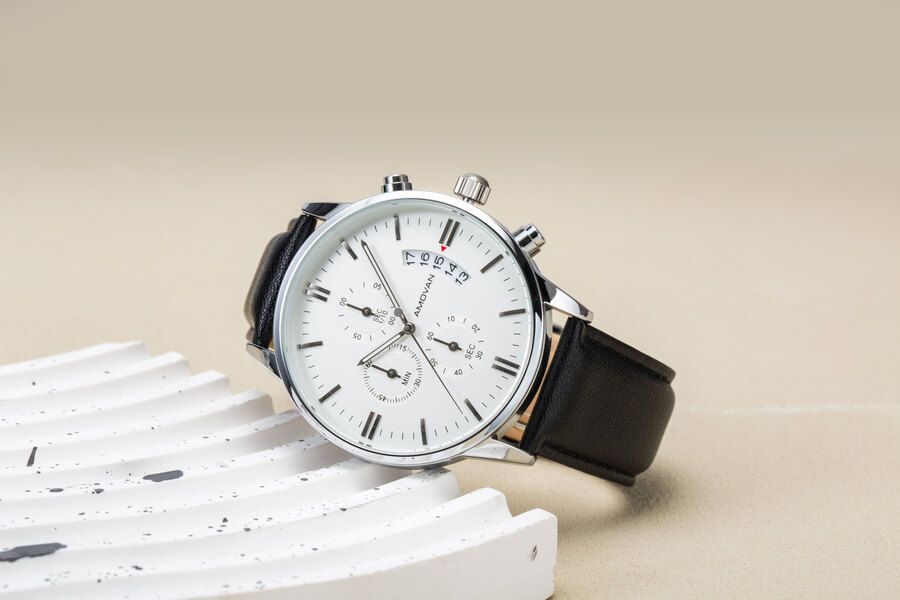 Amovan - Men's Multifunction Sport Quartz Watch - Stainless Steel Black Strap/White Face- 43mm 