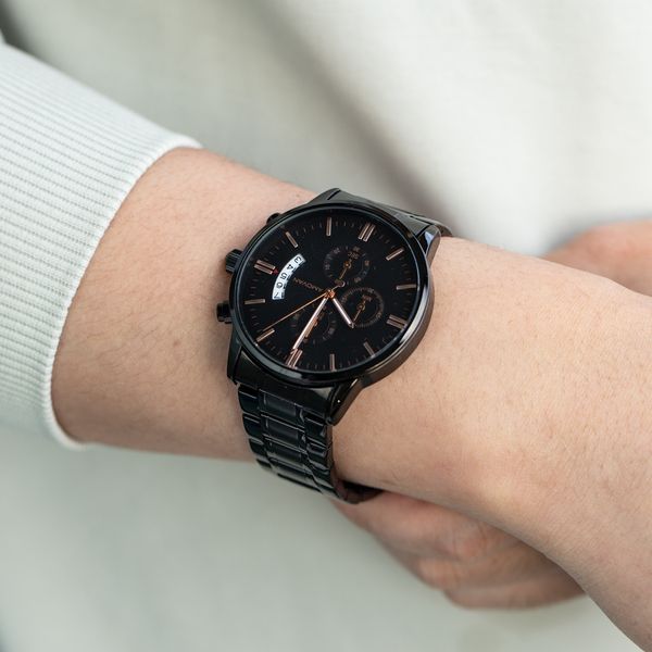 Amovan - Men's Multifunction Sport Quartz Watch - Stainless Steel Black Strap/Black Face - 43mm