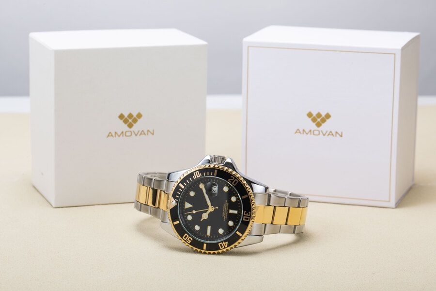 Amovan Men's 43mm Multifunction Sport Watch Quartz Stainless Steel Design - Black Face