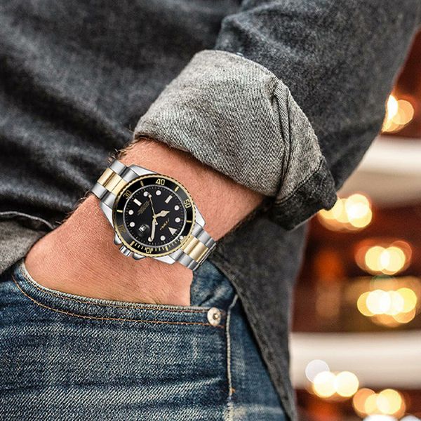 Amovan Men's 43mm Multifunction Sport Watch Quartz Stainless Steel Design - Black Face