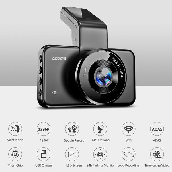 AZDOME M17 Pro Dash Cam - 1296P Front and Rear Car Camera with WiFi, 3" IPS