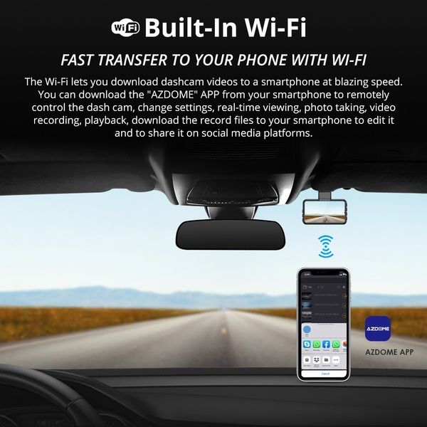 AZDOME M17 Pro Dash Cam - 1296P Front and Rear Car Camera with WiFi, 3" IPS