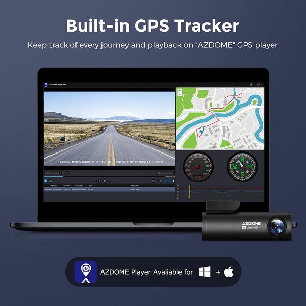 AZDOME M300S 4K Dual Dash Cam - Front and Rear Car Camera with 5G WiFi,/GPS