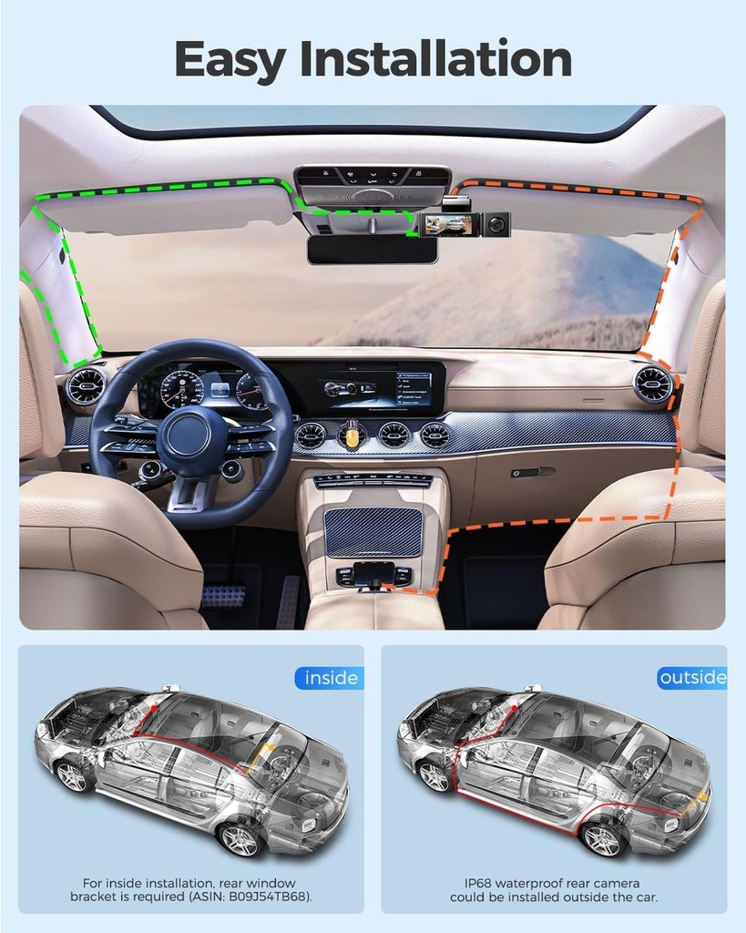 AZDOME M550 4K WiFi Dash Camera , 3-Channel, Dual Front/Rear, 64GB Card Cam