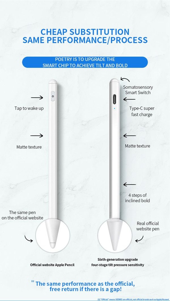 BASIX P6 Magnetic Tablet Stylus, Tilt Sensitivity, Type-C & 12H Battery