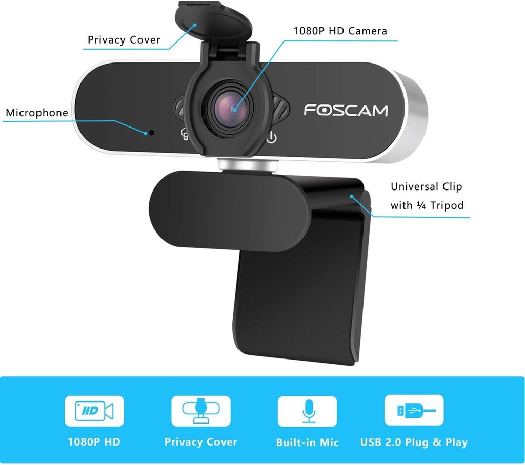 FOSCAM 1080P HD USB Streaming Web Cam for Conference, Gaming, Business