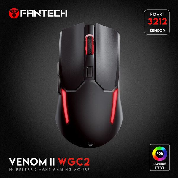 Fantech VENOM II Wireless Gaming Mouse - 2.4GHz, Adjustable 800-2400 DPI - Black