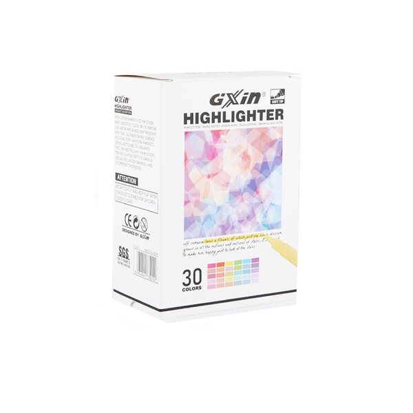 Gxin G-343 30 Assorted Pastel Highlighters - Chisel Tip Water-Based Markers