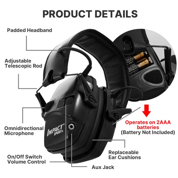 Impact Sport Electronic Shooting Earmuffs with Active Noise Reduction