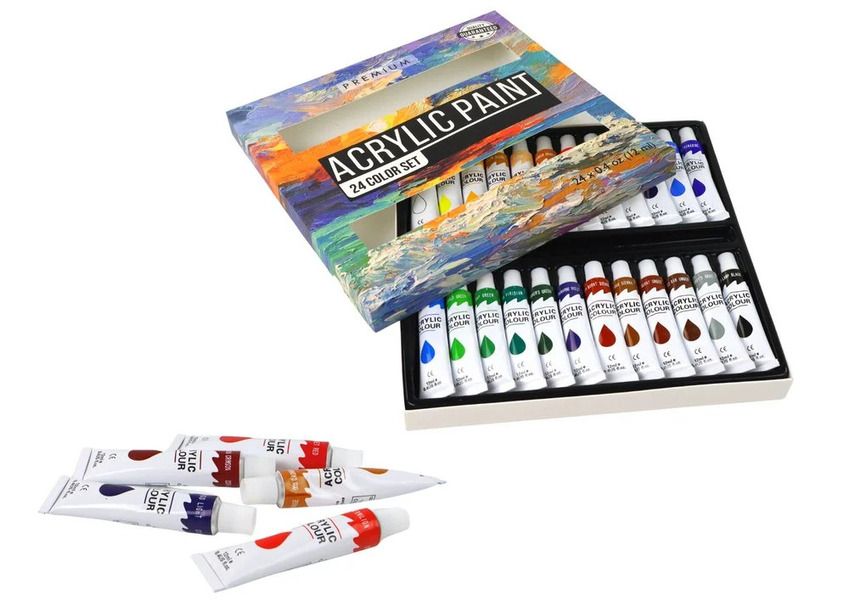Acrylic Paint Set 24 Colors with Easel, Brushes & Accessories for Artists