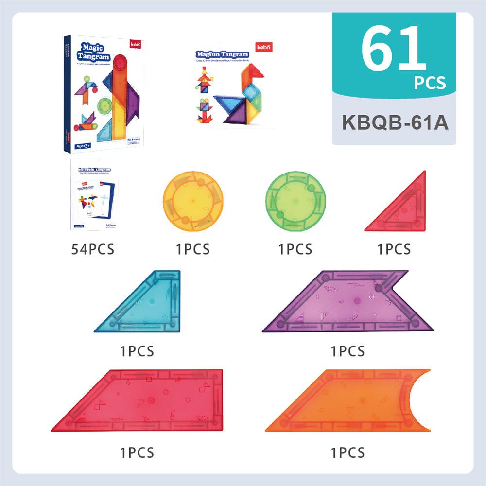 Kebo 3D 61 Piece Magnetic Educational Building Blocks Tangram