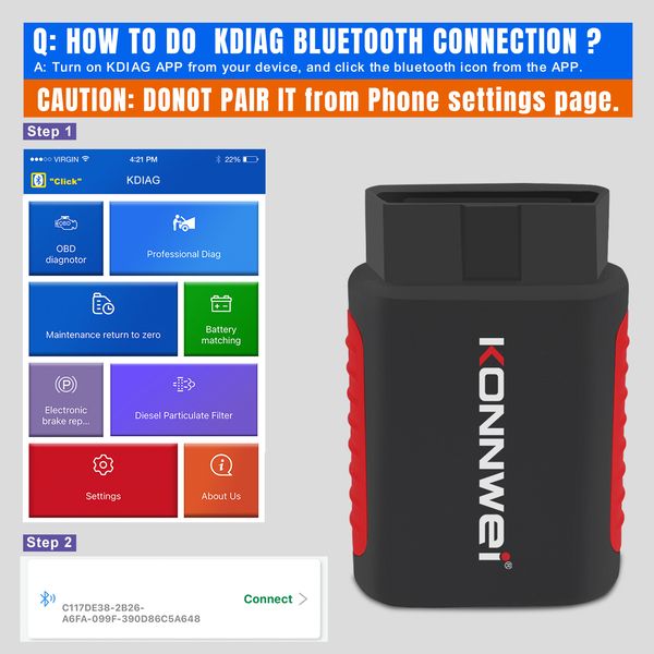 KONNWEI Wireless OBD2 Car Diagnostic Scanner Full System Active Test