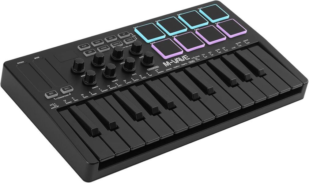 M-VAVE 25 Key, 8 Pads & 8 Knobs USB MIDI Keyboard Controller with Bluetooth - Black