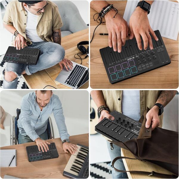 M-VAVE 25 Key, 8 Pads & 8 Knobs USB MIDI Keyboard Controller with Bluetooth - Black