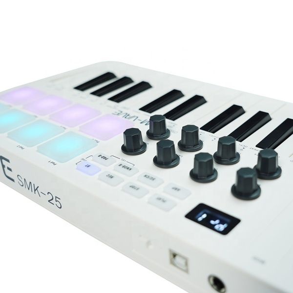 M-VAVE 25 Key, 8 Pads & 8 Knobs USB MIDI Keyboard Controller with Bluetooth - WHITE