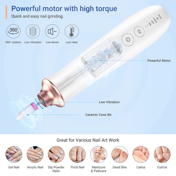 MLIKANG Cordless Nail Drill Machine - 35000RPM Professional Electric E-File