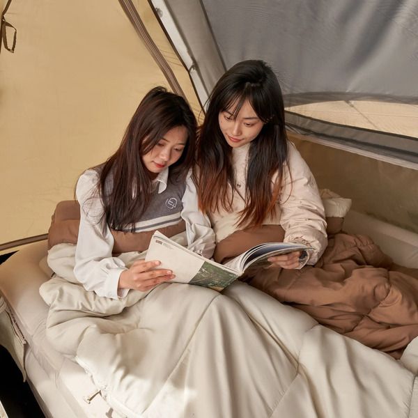 Mobi Garden Double Sleeping Bag - 3.2kg Ultra-Wide 2-Person Sleeping Bag - Brown