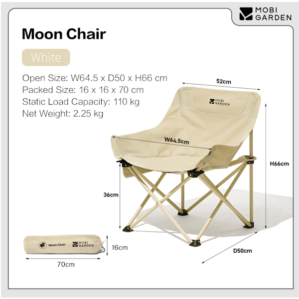 Mobi Garden Moon Chair - Compact Folding Camping Chair with Padded Seat - Sand