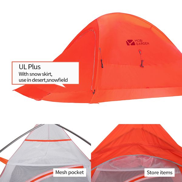 Mobi Garden Ultralight 1-Person Backpacking Tent - Waterproof & Windproof - Orange