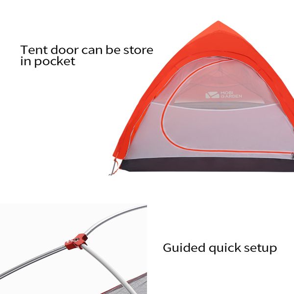 Mobi Garden Ultralight 1-Person Backpacking Tent - Waterproof & Windproof - Orange