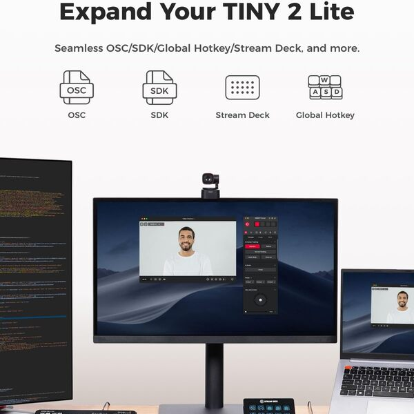 OBSBOT Tiny 2 Lite 4K AI Tracking PTZ Webcam with Gesture Control & HDR