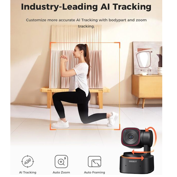OBSBOT Tiny 2 Lite 4K AI Tracking PTZ Webcam with Gesture Control & HDR