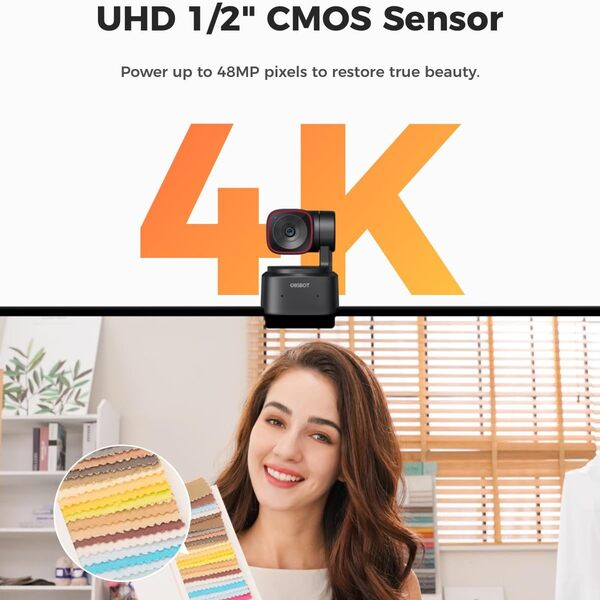 OBSBOT Tiny 2 Lite 4K AI Tracking PTZ Webcam with Gesture Control & HDR