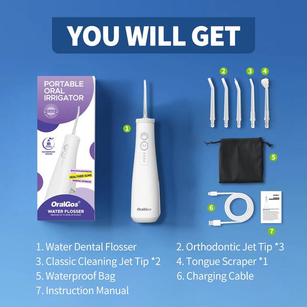 OralGos Cordless Water Flosser 11 Modes, 300ML Portable Dental Irrigator