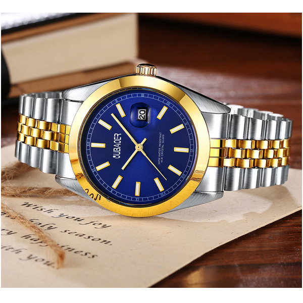 Oubaoer Men's Luxury Quartz Wristwatch - Stainless Steel with Date Display Silver Blue