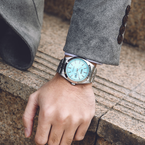 Oubaoer Men's Luxury Quartz Wristwatch - Stainless Steel with Date Display Silver Blue