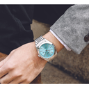 Oubaoer Men's Luxury Quartz Wristwatch - Stainless Steel with Date Display Silver Blue