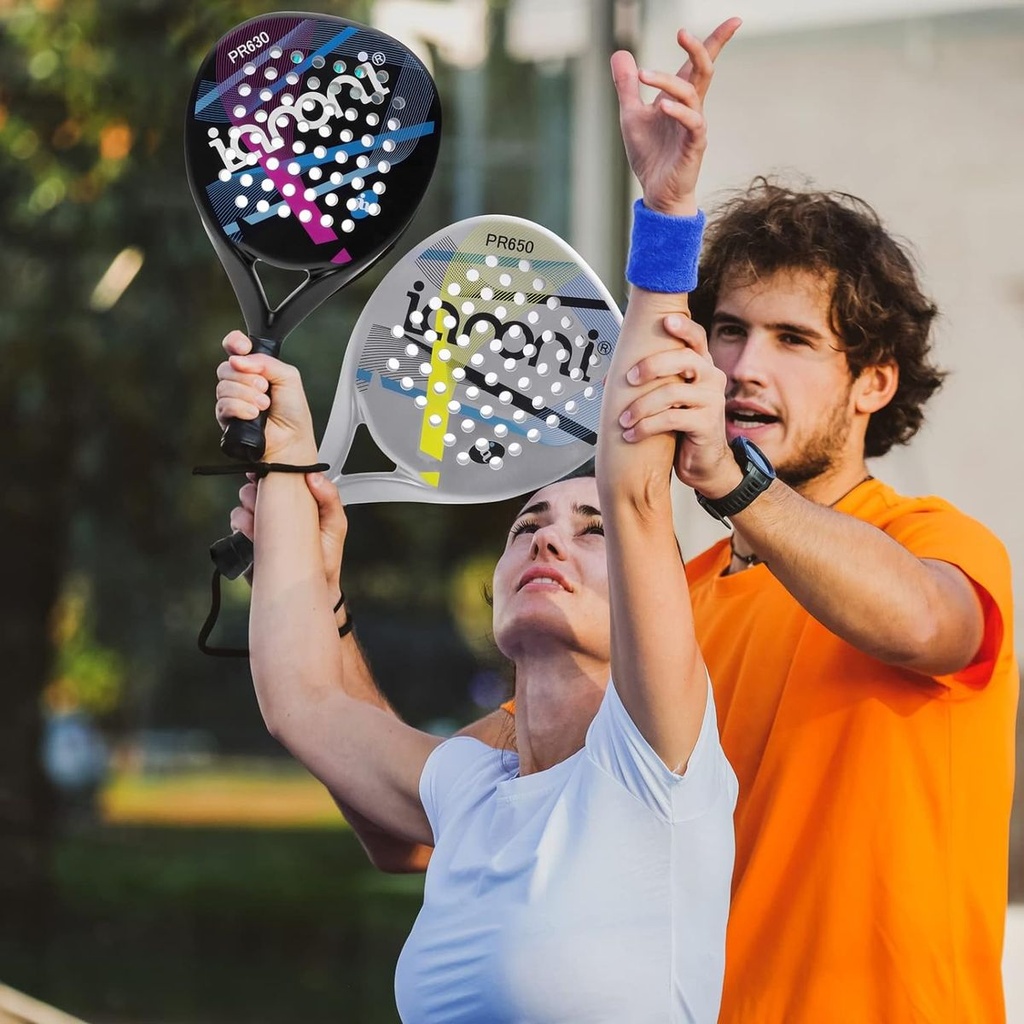 Ianoni Padel Racket -Carbon Fiber Surface With Eva Memory Flex Foam Racquet - Black Purple