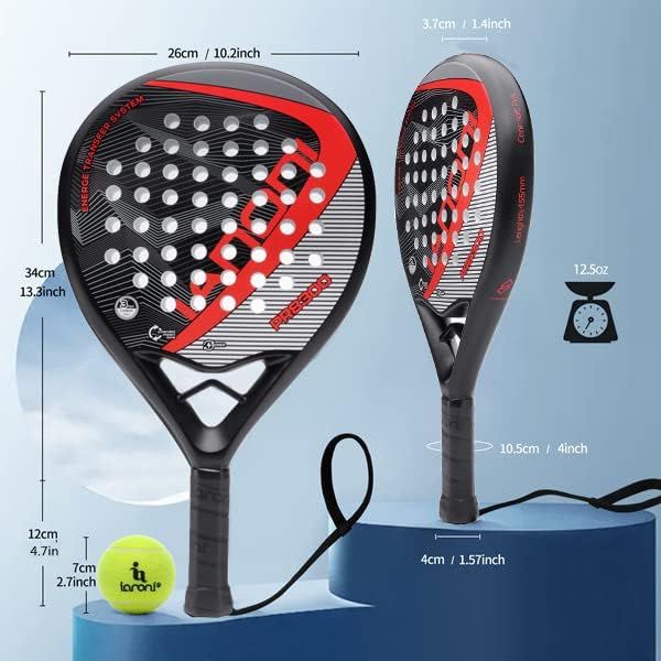 Ianoni Padel Racket -Carbon Fiber Surface With Eva Memory Flex Foam Racquet - Black Red