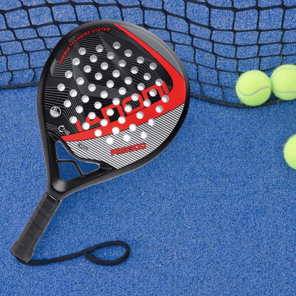 Ianoni Padel Racket -Carbon Fiber Surface With Eva Memory Flex Foam Racquet - Black Red