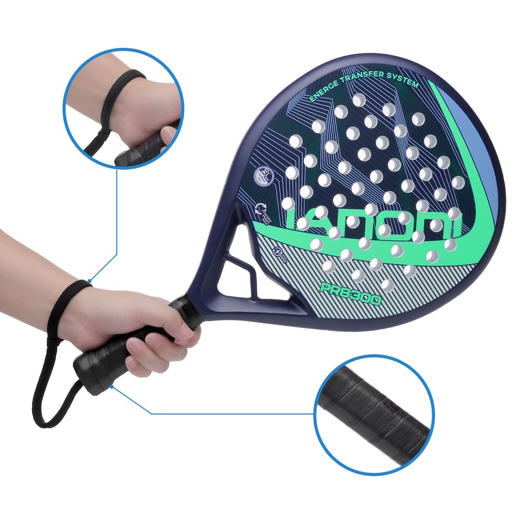 Ianoni Padel Racket -Carbon Fiber Surface With Eva Memory Flex Foam Racquet - Dark Blue