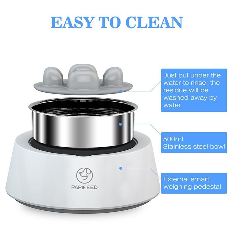 PAPIFEED Smart Stainless Steel Slow Feeding Bowl With Weight Display 500g