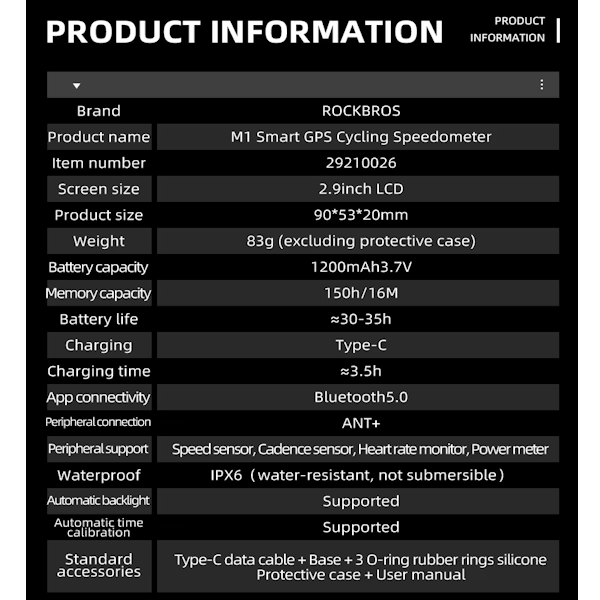 ROCKBROS Waterproof Wireless GPS Bike Computer with Heart Rate Monitor