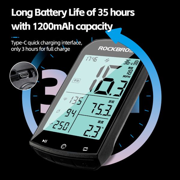 ROCKBROS Waterproof Wireless GPS Bike Computer with Heart Rate Monitor