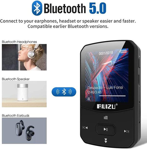 RUIZU X52 Sport Bluetooth MP3 Player - Portable Clip Mini Walkman