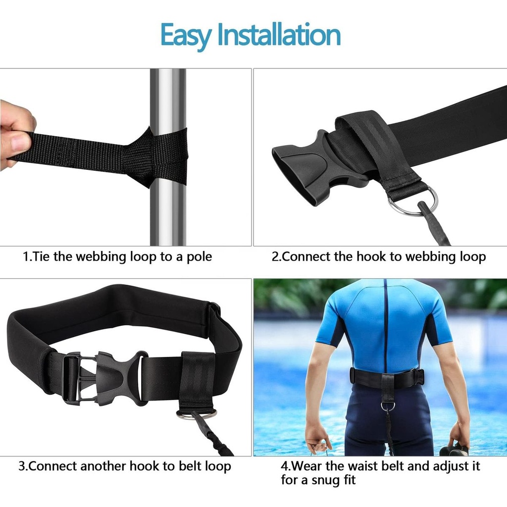 Hikeen Swim Training Belt Strap 4M Tether Strap for Stationary Swimming