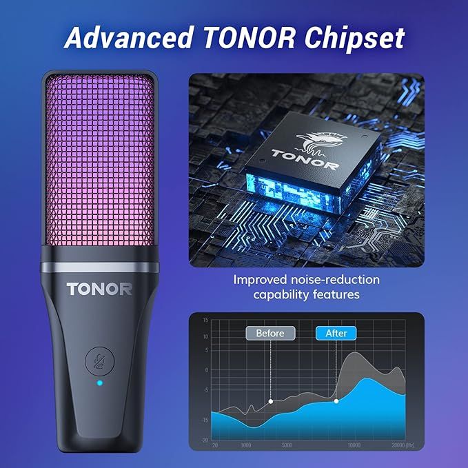 TONOR RGB Gaming USB Condenser Microphone Kit with Mute & Gain Control