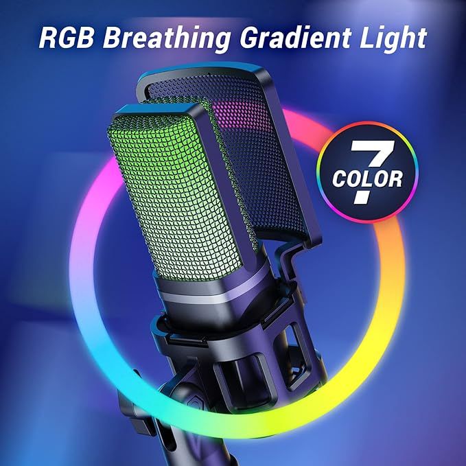 TONOR RGB Gaming USB Condenser Microphone Kit with Mute & Gain Control