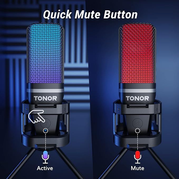 TONOR RGB Gaming USB Condenser Microphone Kit with Mute & Gain Control