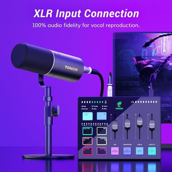 TONOR TX310 Gaming Audio Interface RGB Mixer with XLR & 6.5mm Input