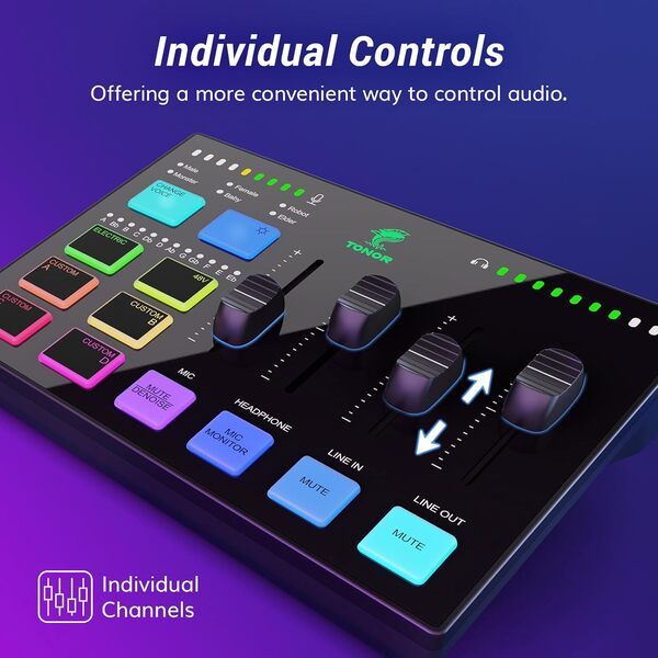 TONOR TX310 Gaming Audio Interface RGB Mixer with XLR & 6.5mm Input
