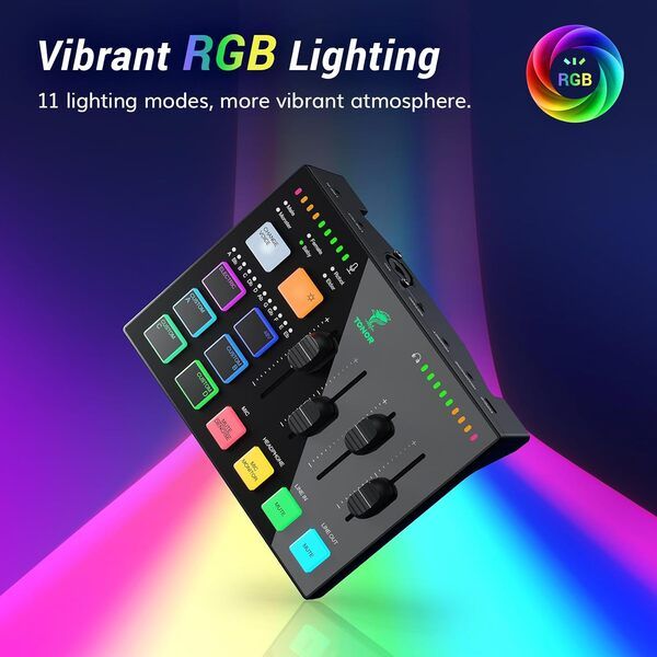 TONOR TX310 Gaming Audio Interface RGB Mixer with XLR & 6.5mm Input