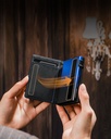 Dodensha (DDS) Pop-Up Aluminum RFID Trifold Leather Slim Wallet - Black, Blue